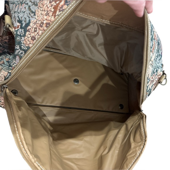 Capezio Brown and Tan Travel Bag with Vintage Tapestry Design Tan Leather Trim. - Picture 5 of 9